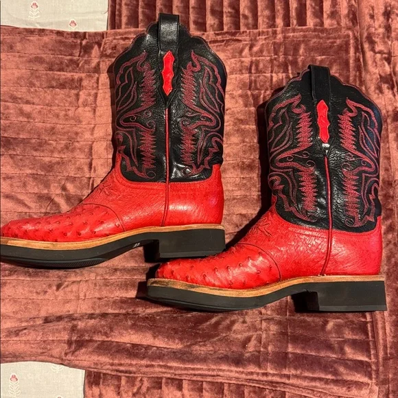 Lucchese 2000 Red Black full Quill Ostrich Cowboy Boots Size 9 Handmade in USA - Picture 9 of 13